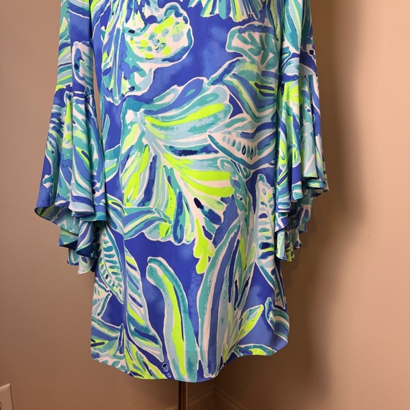 LILLY PULITZER Floral Tropical Print Long Sleeve Midi Dress BLUE / SIZE 8 - Picture 3 of 14